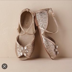 Joyfolie Aubree Gold glitter Sparkle Ankle Strap Flats